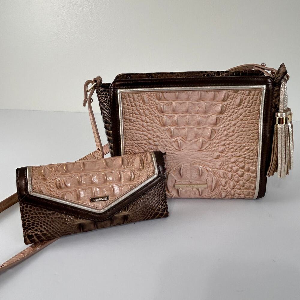 Brahmin Croc-Embossed Shoulder Bag with Matching Wallet Purse